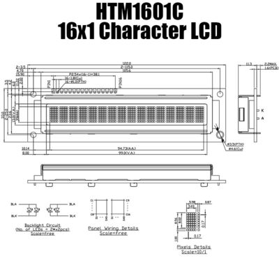 Module monochrome 1X16 d'affichage à cristaux liquides de caractère avec l'interface HTM1601C de MCU