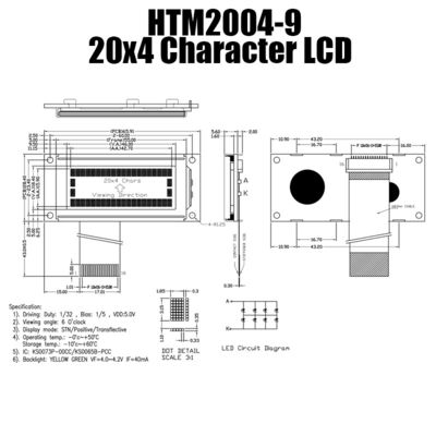 module mince blanc d'affichage à cristaux liquides du caractère 4X20 pour HTM2004-9 industriel