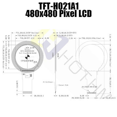 2,1 type de barre de pouce 480x480 autour de moniteur lisible de Pcap de lumière du soleil de TFT LCD