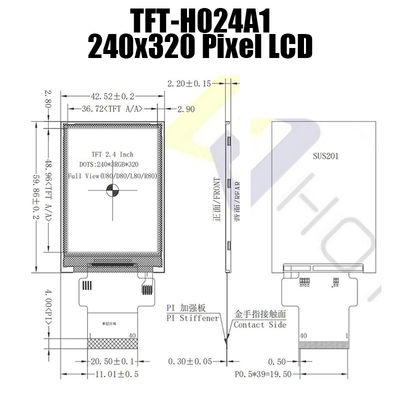 40PIN lumière du soleil TFT lisible, panneau TFT-H024A1QVIST8N40 de 2,4 pouces de 240x320 TFT LCD