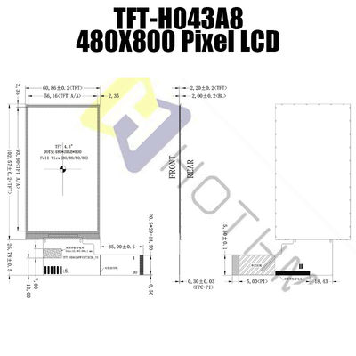 480x800 module de TFT LCD de 4,3 pouces pour l'instrumentation TFT-H043A8WVIST4N30