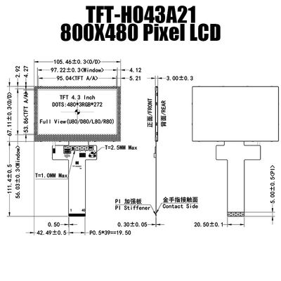 couleur 480x272 lumière du soleil TFT-H043A21WQISTKN40 lisible de module d'affichage de TFT LCD de 4,3 pouces