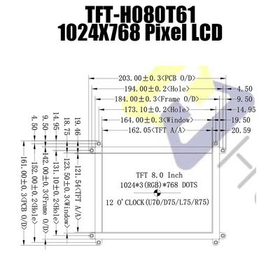 Pouce LCM-TFT080T61SXGDVNSDC du module 8,0 d'affichage d'affichage à cristaux liquides de 46PIN 1024x786 HDMI