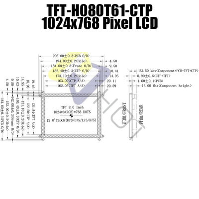 8 panneau d'affichage à cristaux liquides de pouce 1024x768 HDMI avec le contact capacitif TFT-080T61SVHDVNSDC