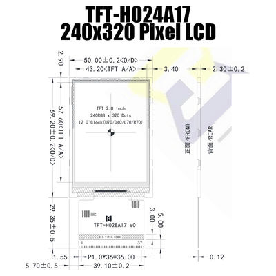 Points 250cd/M2 de TFT LCD 240x320 d'affichage de 2,8 pouces MCU avec IC ST7789 TFT-H028A17QVTST2N37