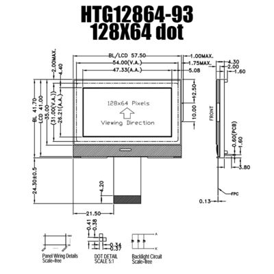 module d'affichage graphique d'affichage à cristaux liquides du gris 128X64 avec le contre-jour latéral blanc HTG12864-93