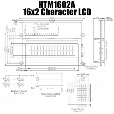 module STN moyen HTM1602A vert jaune d'affichage à cristaux liquides de 16x2 16 PIN Character