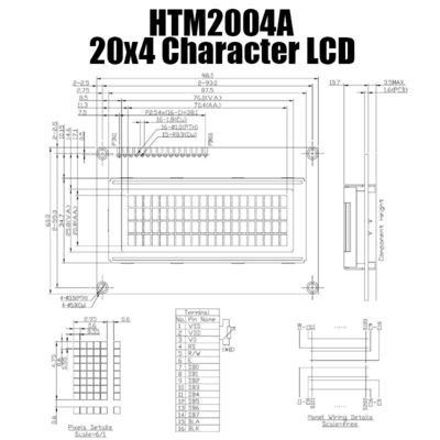 Écran d'affichage à cristaux liquides de caractère d'instrumentation 20x4 5x8 avec le curseur HTM-2004A