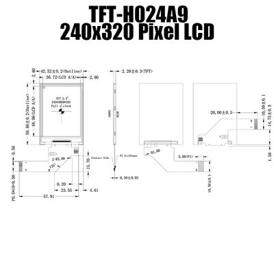 Affichage lisible 240x320 TFT-H024A9QVIFT8N20 de TFT LCD de lumière du soleil durable de 2,4 pouces