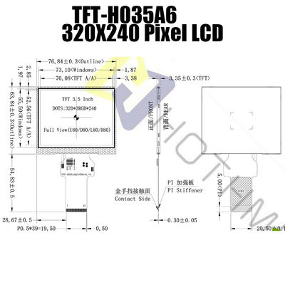 Interface lisible TFT-H035A6QVIST9N40 de pouce RVB des modules 3,5 d'affichage de TFT LCD de lumière du soleil