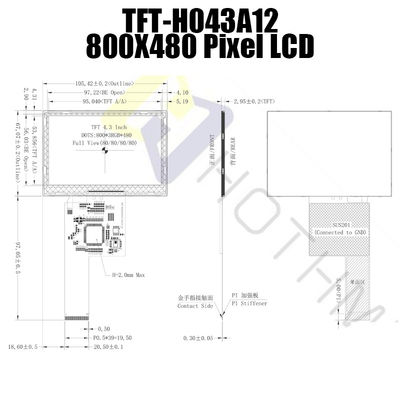 Couleur d'IC ST7262 modules 800x480 TFT-H043A12SVILT5N40 de TFT LCD de 4,3 pouces