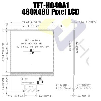 4 lumière du soleil SPI lisible RVB ST7701S d'affichage de pouce 480x480 Dots Square TFT LCD