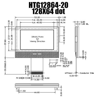 Affichage graphique HTG12864-20 du module 128X64 ST7565R FSTN d'affichage à cristaux liquides de DENT de MCU