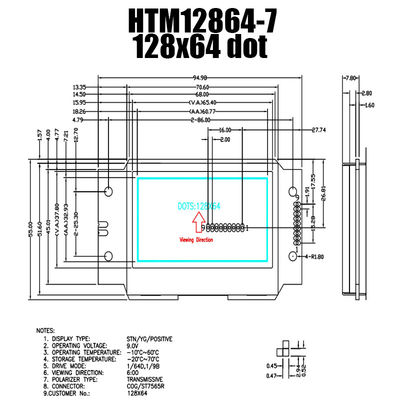 module graphique ST7565R d'affichage à cristaux liquides de 128X64 SPI avec le contre-jour latéral blanc HTM12864-7