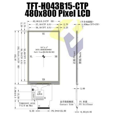 4,3 moniteur capacitif de l'affichage 480x800 Pcap de TFT d'écran tactile d'IPS SPI de pouce