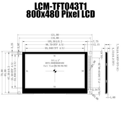 4,3 panneau de pouce 800x480 IPS TFT LCD avec le contrôleur Board SSD1963