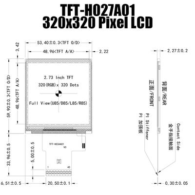 2.7 pouces IPS 320x320 Panneau d'affichage TFT lisible sous la lumière du soleil MCU pour contrôle industriel